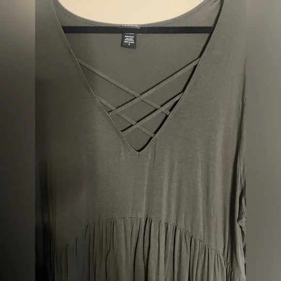 Torrid Olive Green Long Sleeve Criss Cross Strap Baby-doll Tunic Top Size 3 - Picture 5 of 9